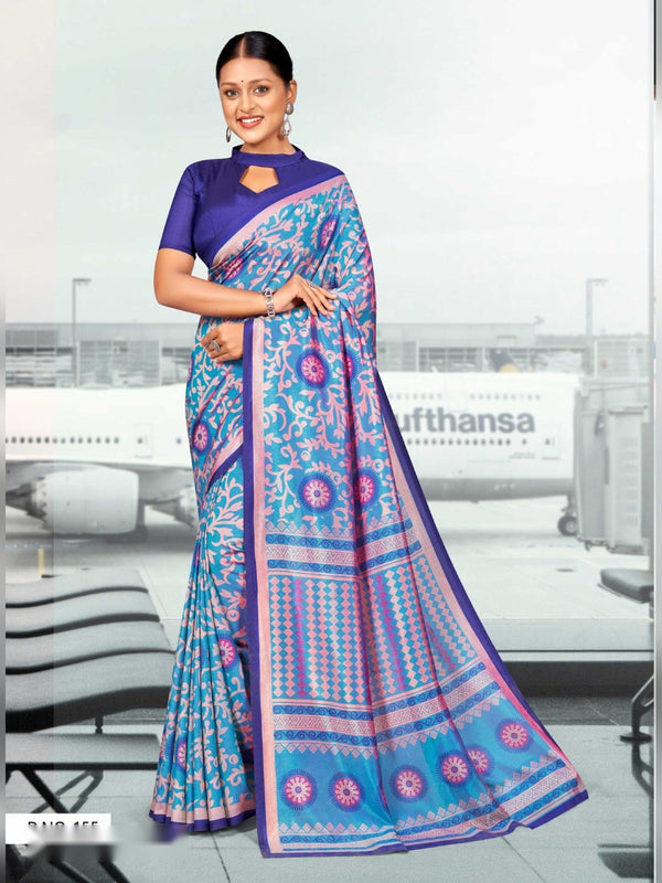 Kaanchi Silk uniform saree Sky Blue Royal Blue D.No 155