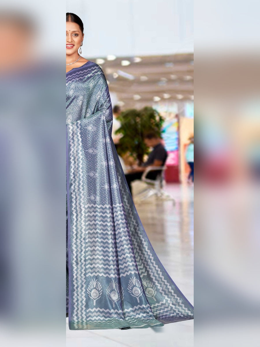 Women's Kaanchi Silk Uniform Saree – Steel Grey Blue - Front