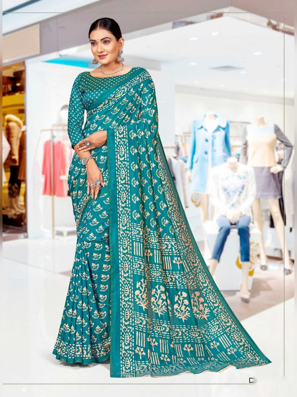 Kaanchi Silk uniform saree Teal D.No 146