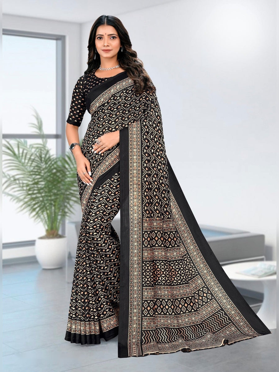Women's Kanjivaram Silk Uniform Saree – Black - Front