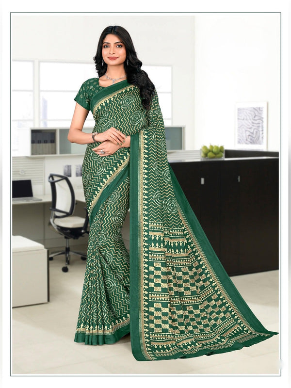 Kanjivaram Silk uniform saree Bottle Green D.No 1181