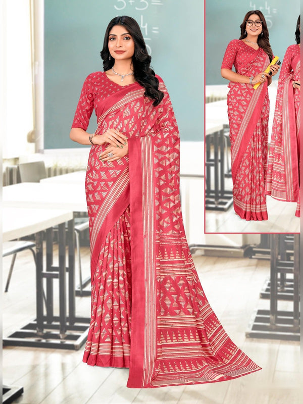 Kanjivaram Silk uniform saree Coral Pink D.No 1189