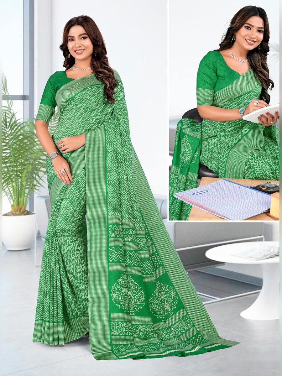 Women's Kanjivaram Silk Uniform Saree – Green - Front