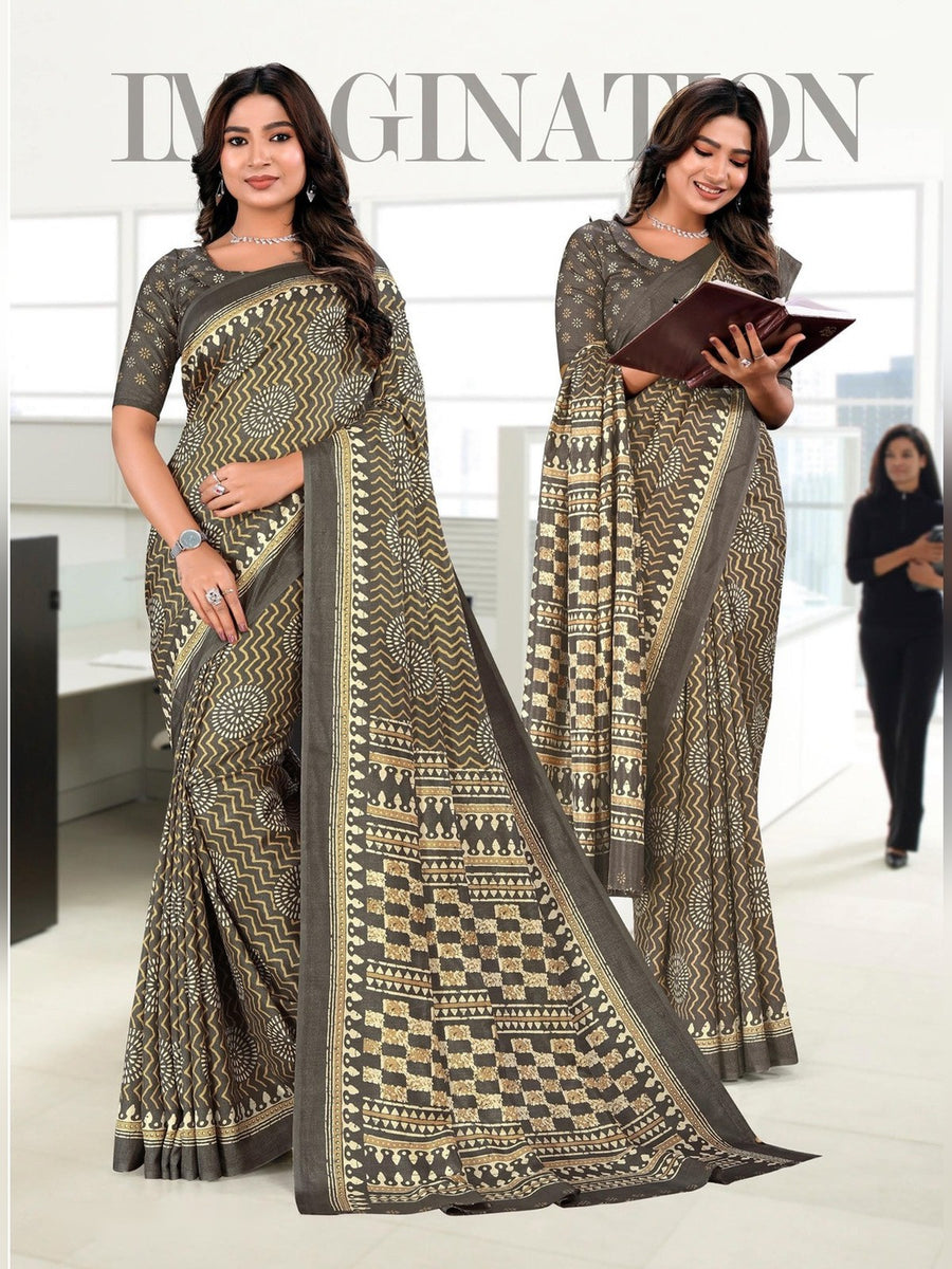 Women's Kanjivaram Silk Uniform Saree – Grey Beige - Front