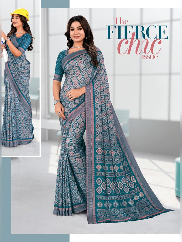 Kanjivaram Silk uniform saree Grey Teal D.No 1184