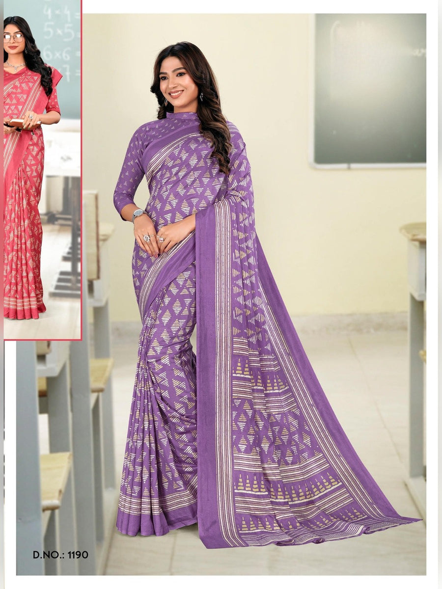 Women's Kanjivaram Silk Uniform Saree – Lavender - Front