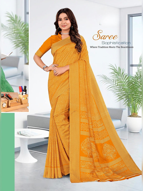 Kanjivaram Silk uniform saree Mustard Yellow D.No 1176