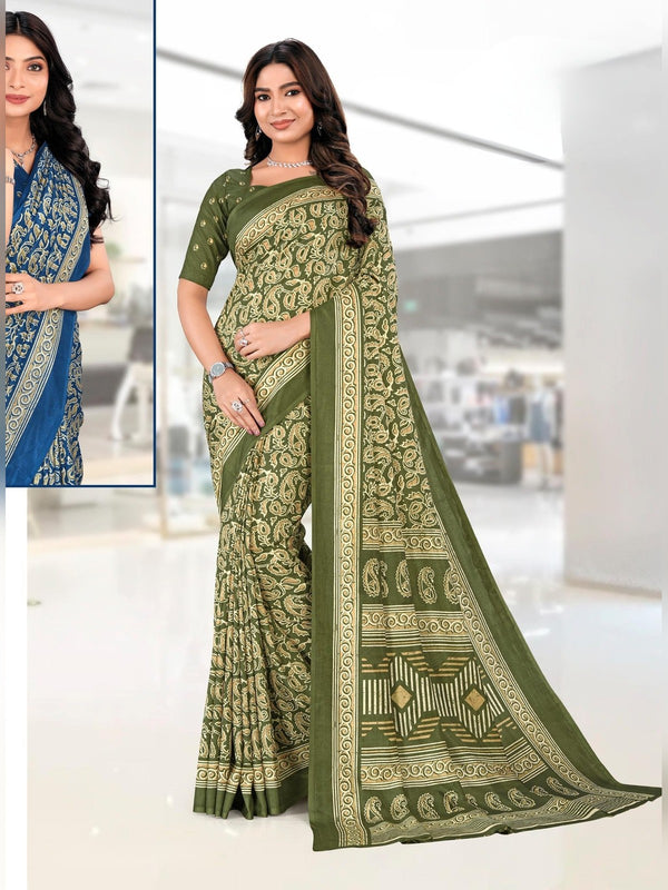 Kanjivaram Silk uniform saree Olive Green D.No 1188