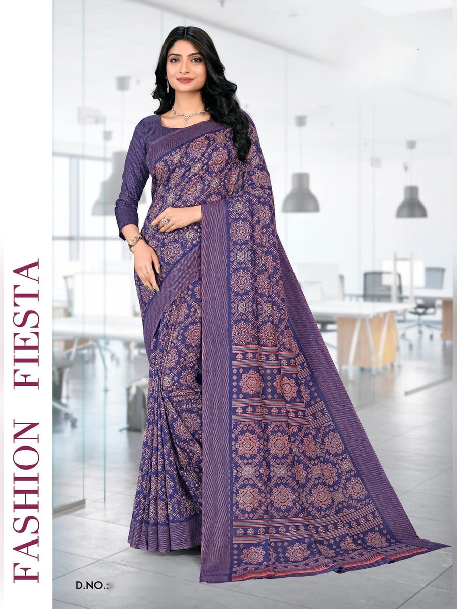 Women's Kanjivaram Silk Uniform Saree – Purple & Indigo - Front