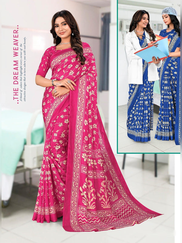 Kanjivaram Silk uniform saree Rani Pink D.No 1179