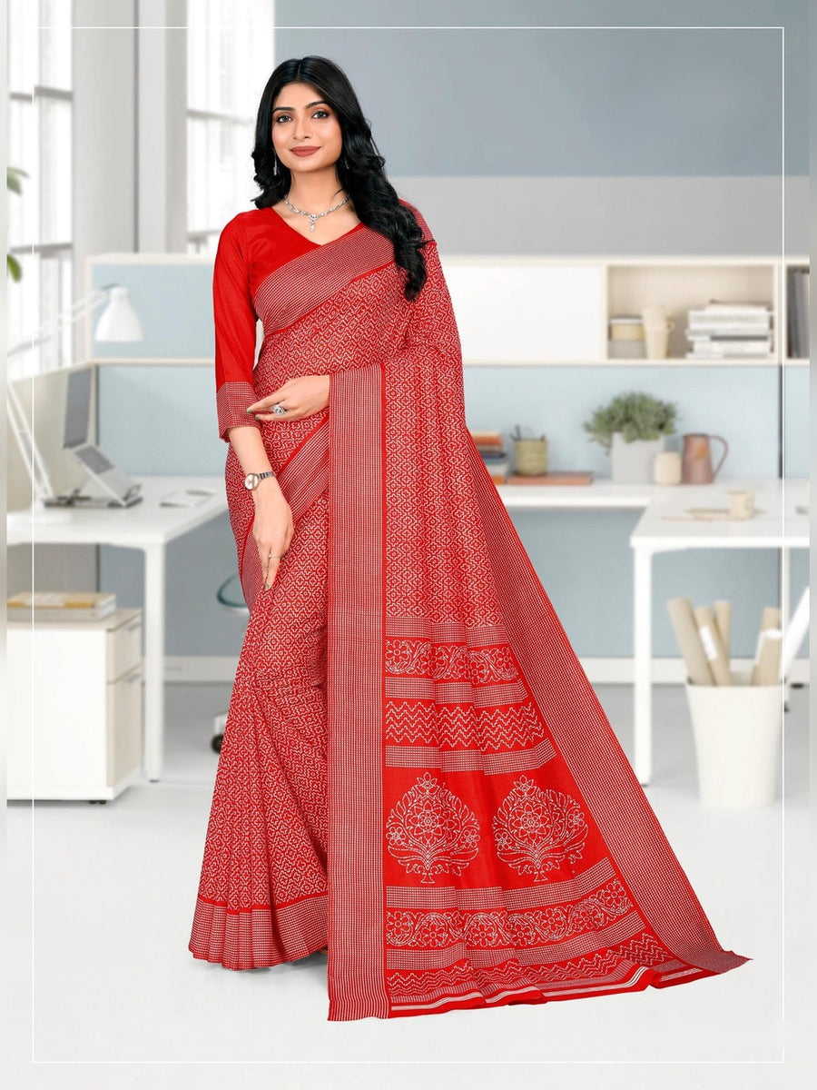 Women's Kanjivaram Silk Uniform Saree – Red - Front