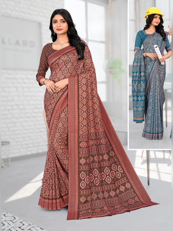 Kanjivaram Silk uniform saree Rust Brown D.No 1183