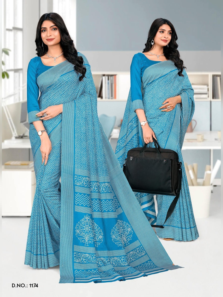 Women's Kanjivaram Silk Uniform Saree – Sky Blue - Front