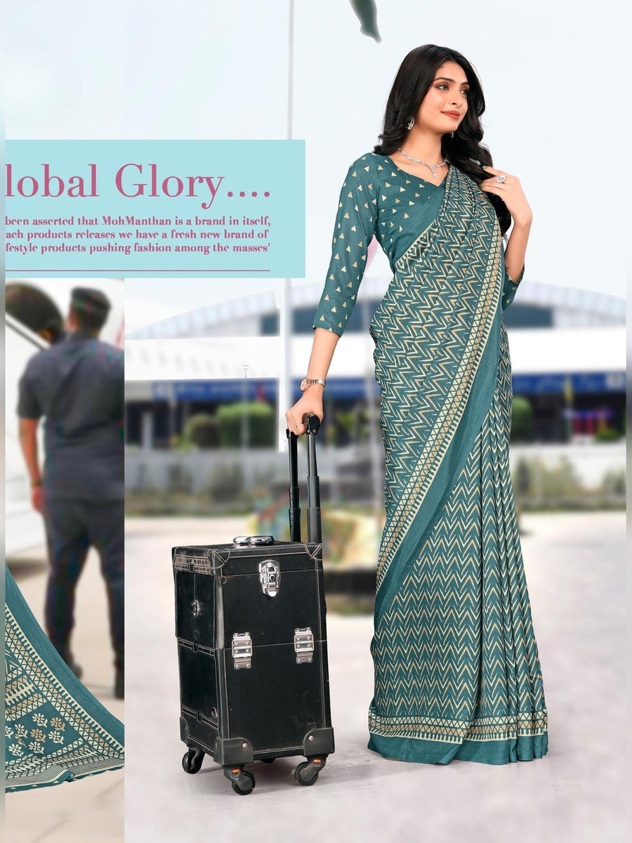 Women's Kanjivaram Silk Uniform Saree – Teal Green - Front