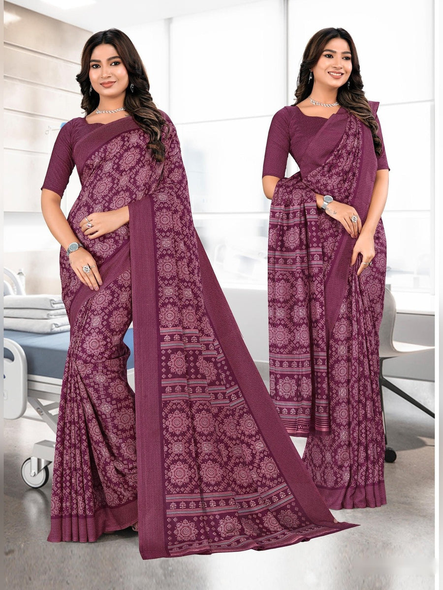Women's Kanjivaram Silk Uniform Saree – Wine - Front