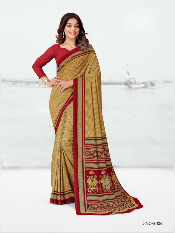 Kia Crepe uniform saree Beige Maroon D.No 5006