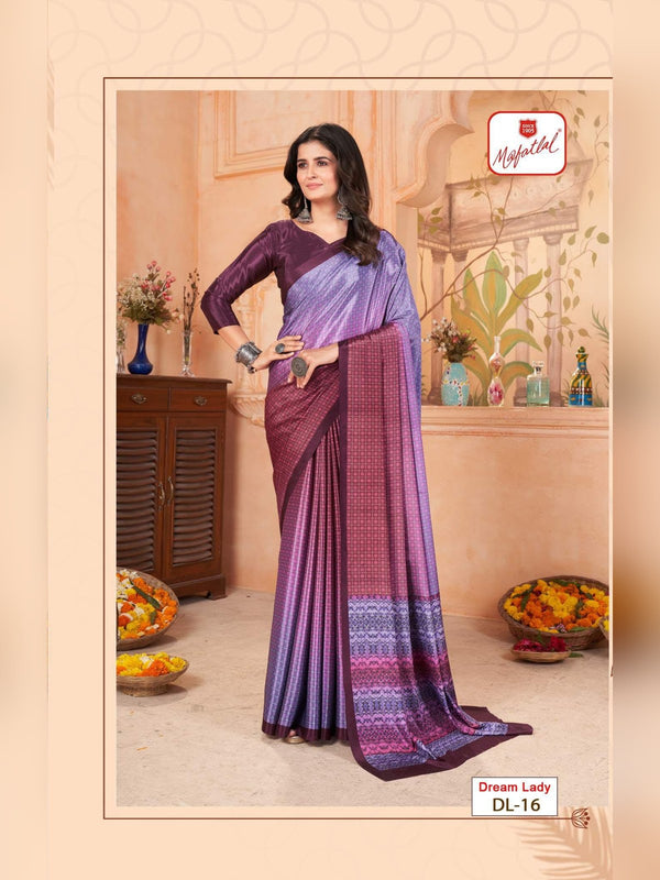 Mafatlal Dream Lady Uniform Saree - Lavender & Wine (DL-16)