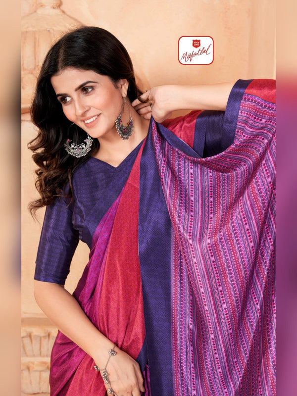 Mafatlal Dream Lady Uniform Saree - Magenta & Purple (DL-01) (view 2)