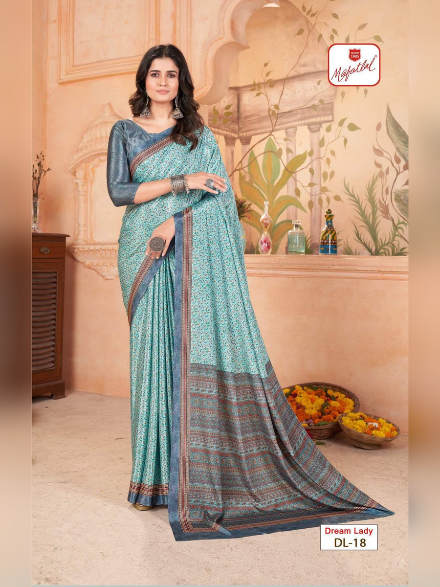 Mafatlal Dream Lady Uniform Saree – Mint Green & Grey (DL-18) - Front
