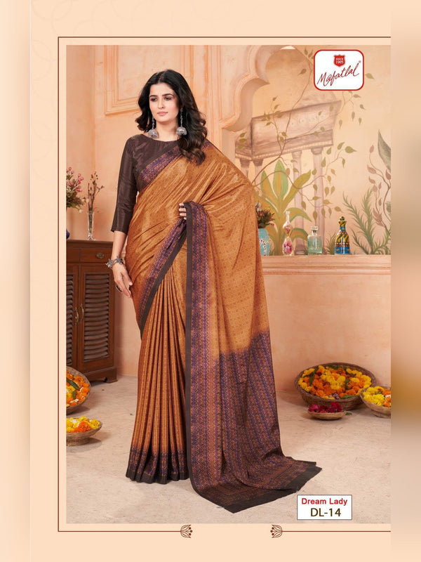 Mafatlal Dream Lady Uniform Saree - Mustard Brown (DL-14)