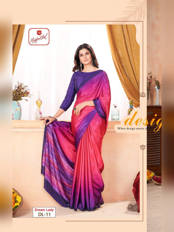 Mafatlal Dream Lady Uniform Saree - Rani Pink & Purple (DL-11)