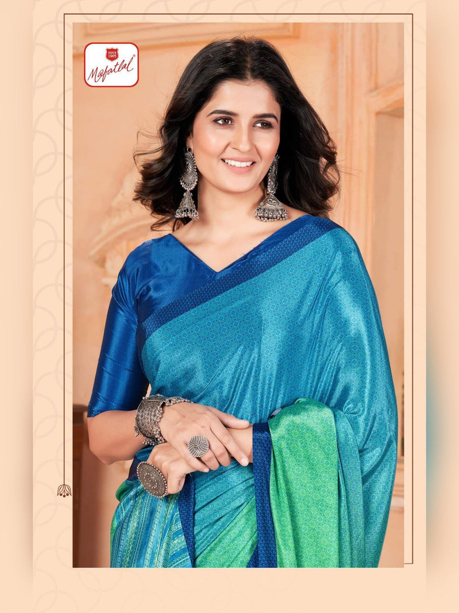 Mafatlal Dream Lady Uniform Saree – Teal & Green (DL-08) - Back