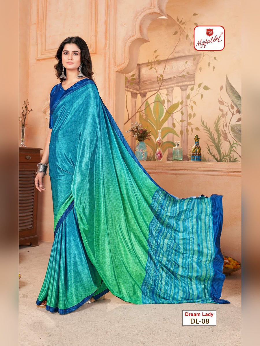 Mafatlal Dream Lady Uniform Saree – Teal & Green (DL-08) - Front