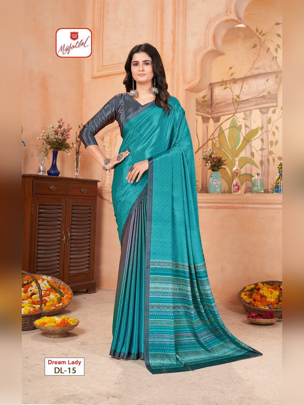 Mafatlal Dream Lady Uniform Saree - Teal & Grey (DL-15)