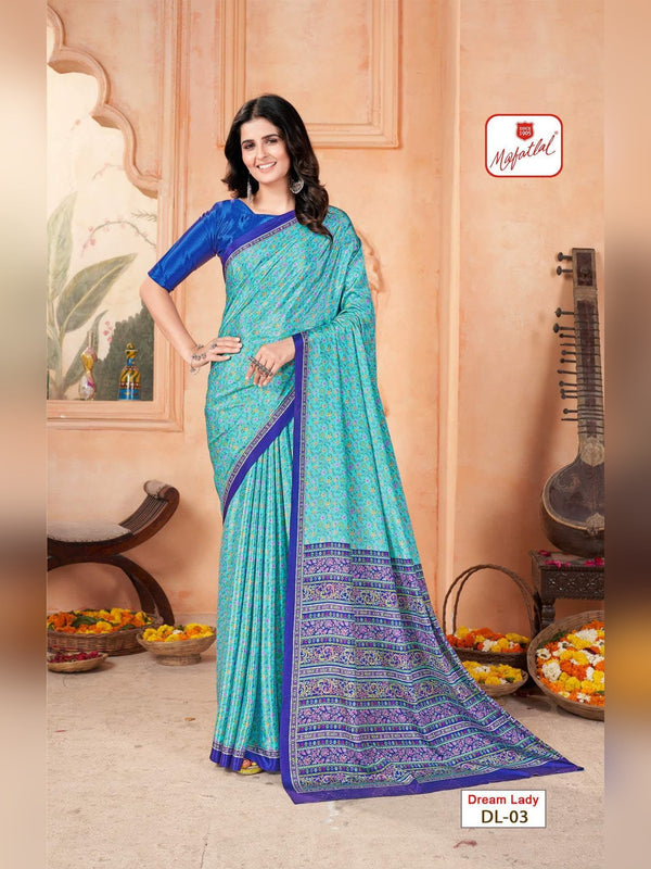 Mafatlal Dream Lady Uniform Saree - Turquoise & Royal Blue (DL-03)