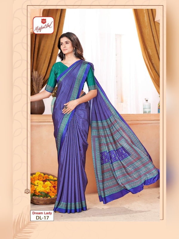 Mafatlal Dream Lady Uniform Saree - Violet Blue & Teal (DL-17)