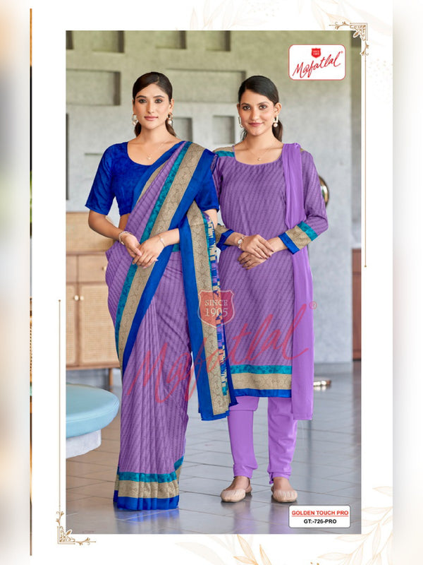 Mafatlal Golden Touch Pro Uniform Saree & Suit – Lavender & Royal Blue (GT PRO-726)