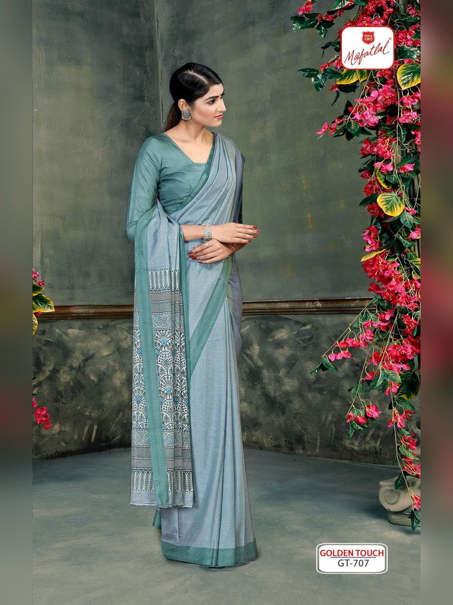 Mafatlal Golden Touch Uniform Saree – Grey Blue (GT-707) - Front