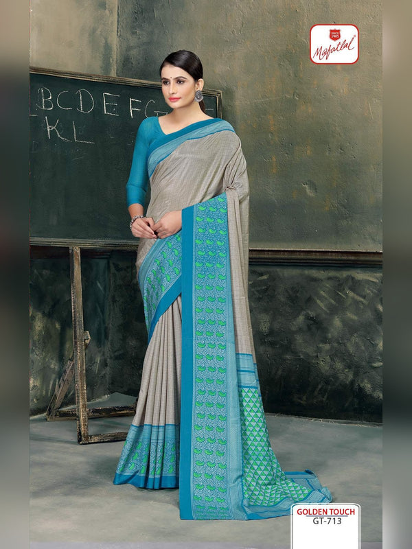 Mafatlal Golden Touch Uniform Saree - Grey & Teal (GT-713)