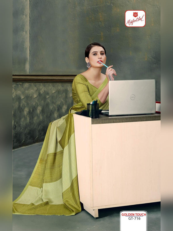 Mafatlal Golden Touch Uniform Saree - Olive Green (GT-716) (view 2)