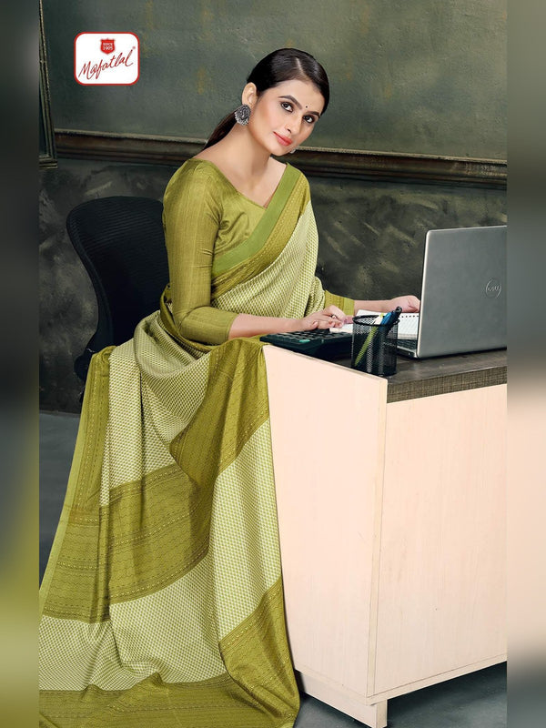 Mafatlal Golden Touch Uniform Saree - Olive Green (GT-716)