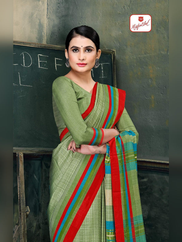 Mafatlal Golden Touch Uniform Saree - Pista Green & Red (GT-705) (view 2)