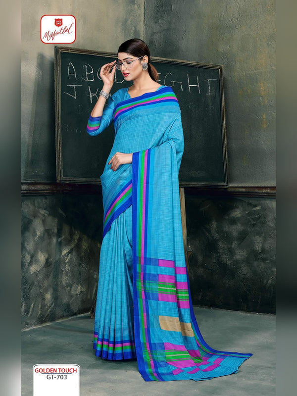 Mafatlal Golden Touch Uniform Saree - Sky Blue & Royal Blue (GT-703)