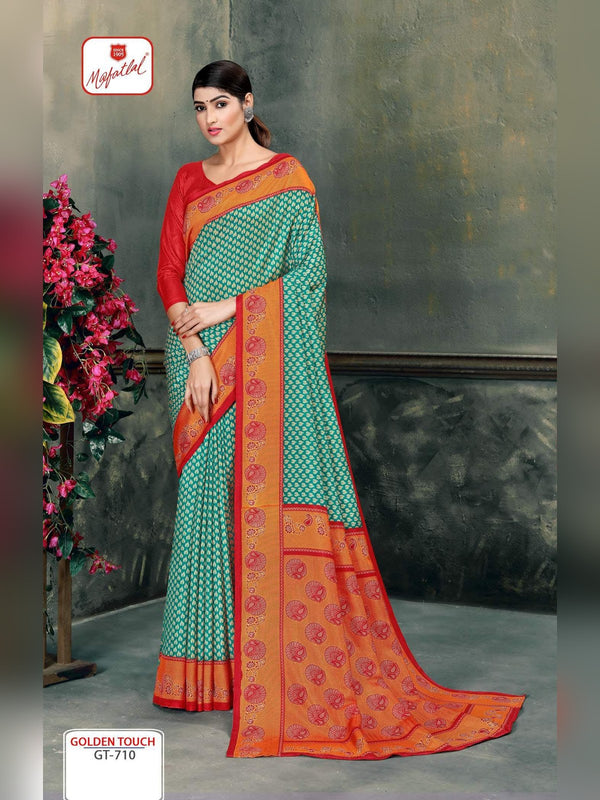 Mafatlal Golden Touch Uniform Saree - Teal & Orange (GT-710)