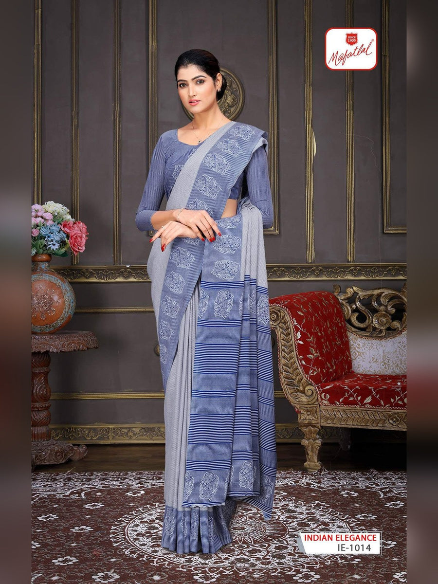 Mafatlal Indian Elegance Uniform Saree – Grey Blue (IE-1014) - Front