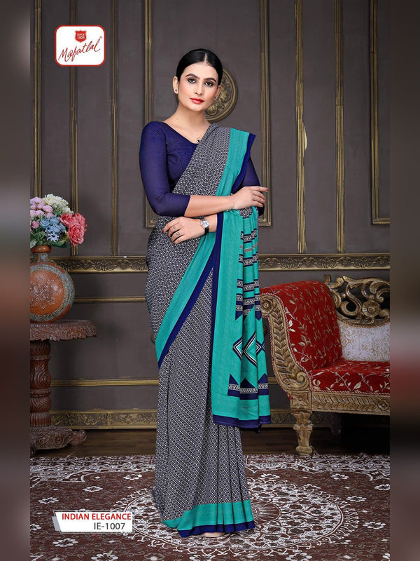 Mafatlal Indian Elegance Uniform Saree - Grey & Teal (IE-1007)