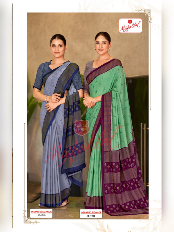 Mafatlal Indian Elegance Uniform Saree – Mint Green & Wine (IE-1020)