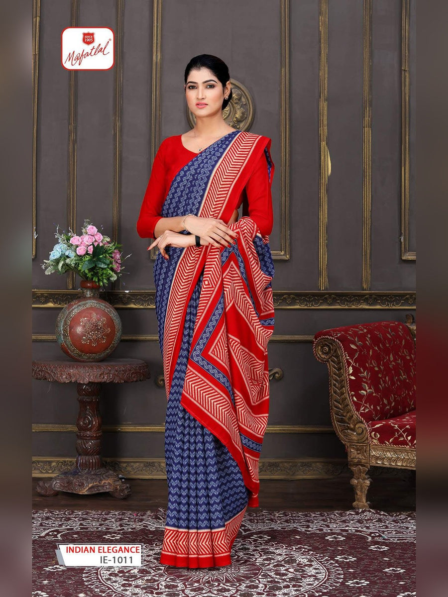Mafatlal Indian Elegance Uniform Saree – Navy & Red (IE-1011) - Front