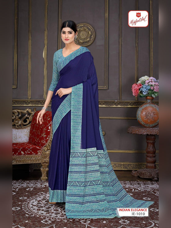 Mafatlal Indian Elegance Uniform Saree - Navy & Sky Blue (IE-1010)