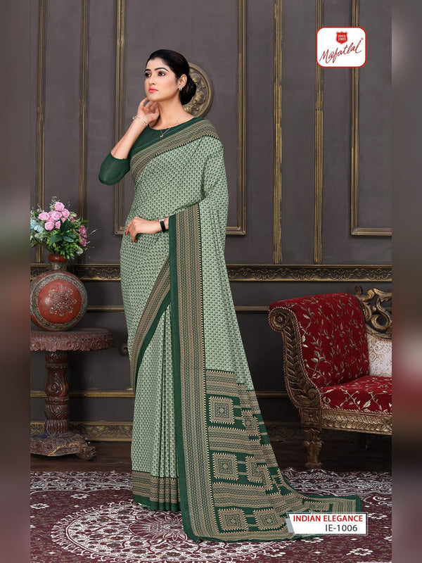 Mafatlal Indian Elegance Uniform Saree - Sage Green & Bottle Green (IE-1006)