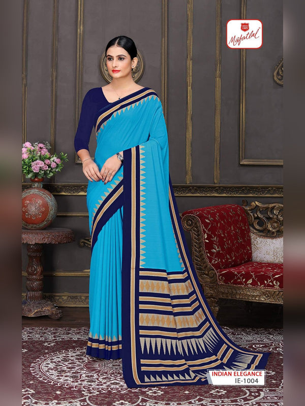 Mafatlal Indian Elegance Uniform Saree - Sky Blue & Navy (IE-1004)