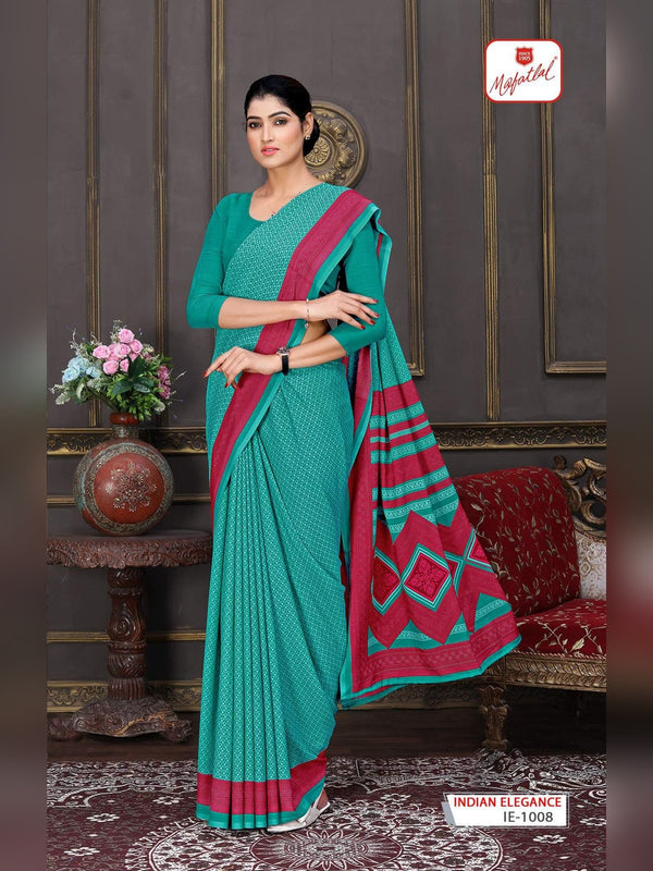 Mafatlal Indian Elegance Uniform Saree - Teal & Rani Pink (IE-1008)