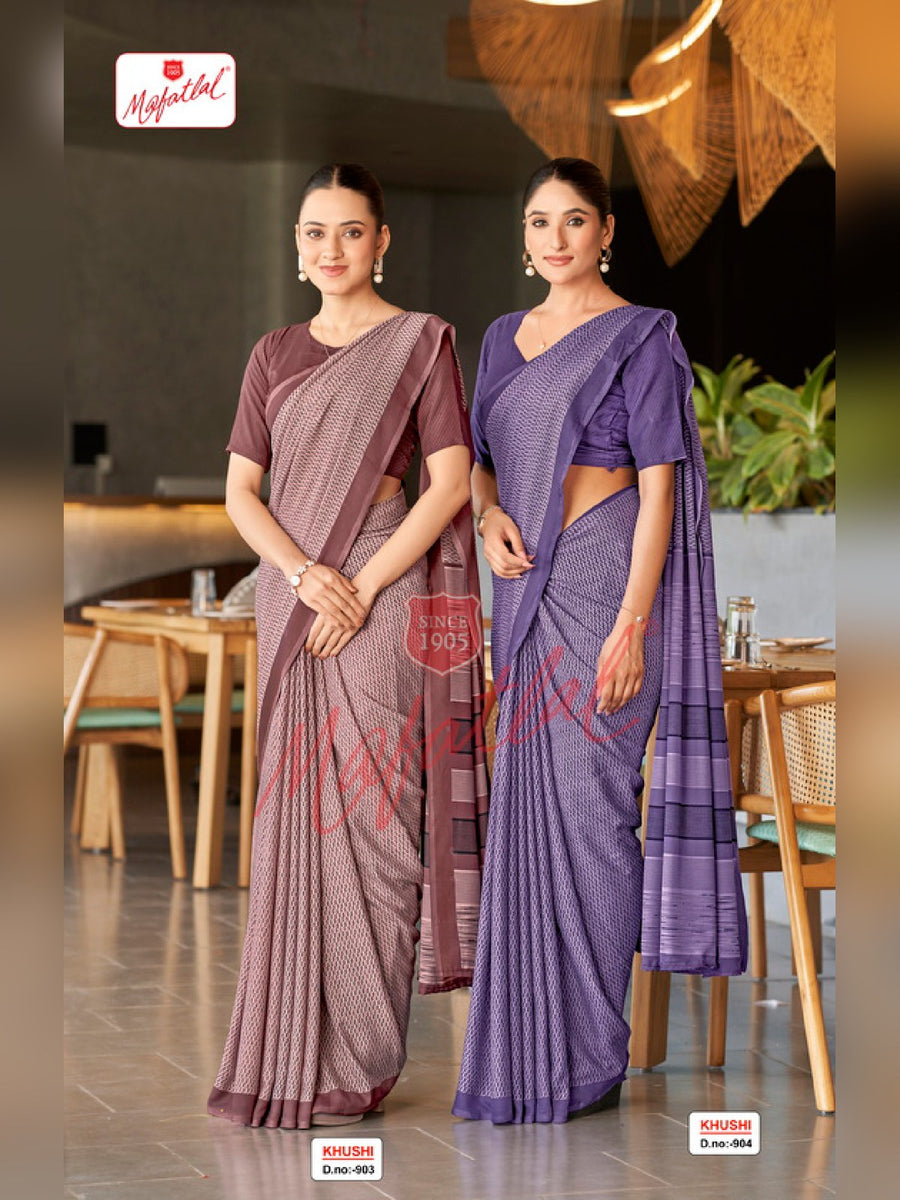 Mafatlal Khushi Uniform Saree – Lavender Purple (KHUSHI-904) - Front
