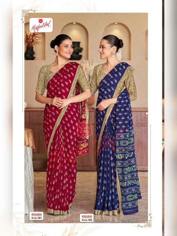 Mafatlal Khushi Uniform Saree – Maroon & Beige (KHUSHI-901)