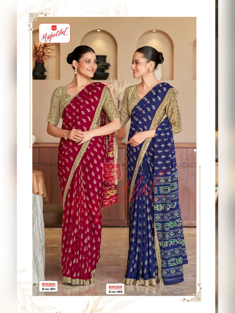 Mafatlal Khushi Uniform Saree – Navy & Beige (KHUSHI-902) - Front