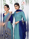 Mafatlal Moon Crepe Uniform Saree & Suit - Teal & Navy (MC-105) (view 2)